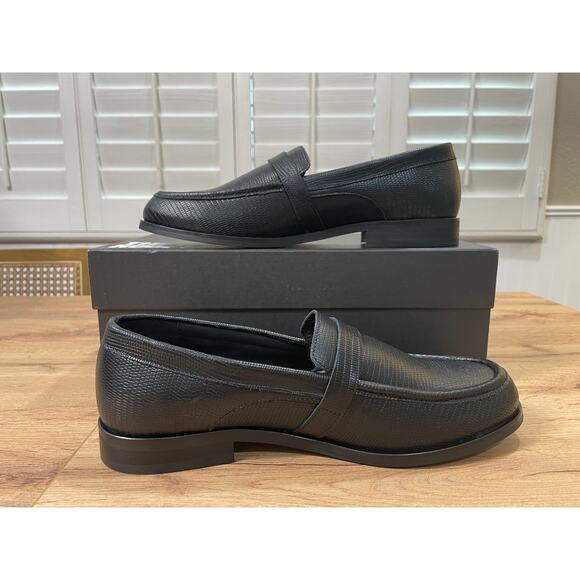 The Kooples Men's Black Leather Loafers Size 9.5 US 43 FR NIB Lizard Texture - Picture 4 of 13
